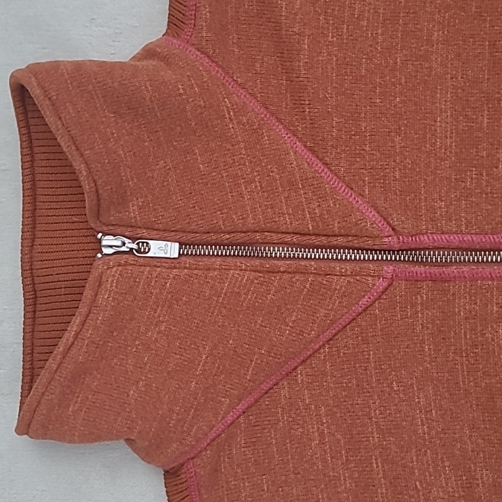 PrAna Breathe Rust Orange Zip Up Sweater XL Ribbed Trim Mock Neck Yoga Outdoor - Picture 4 of 15